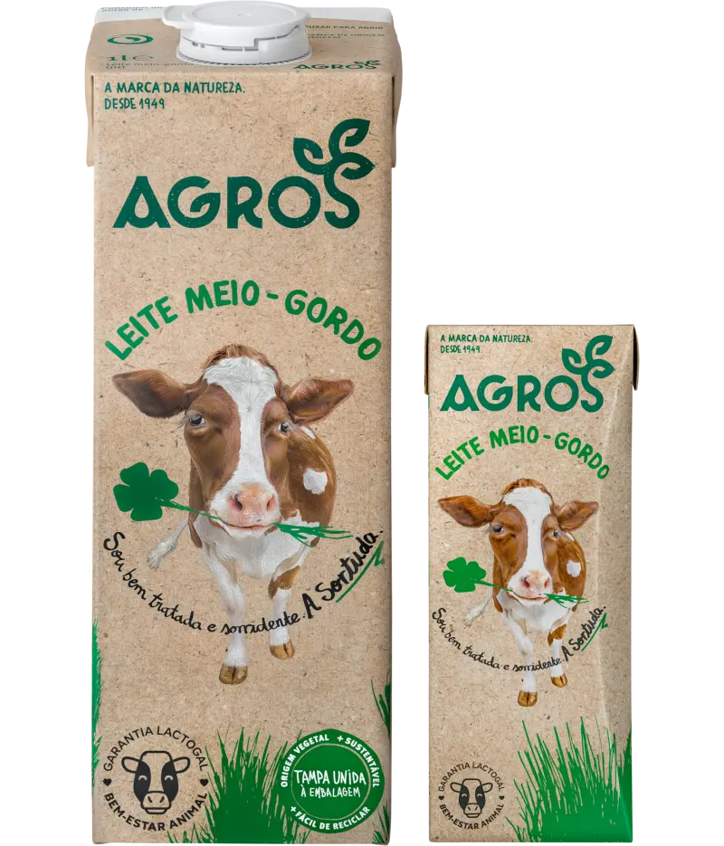 Pacotes de Leite Meio Gordo Agros de 1L e de 250ml
